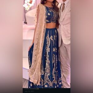 Elegant Blue and Gold lehenga
